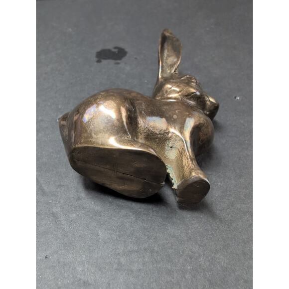 Vintage Mid Century Modern Solid Brass Bunny Rabbit Figurine 4 3/4" Tall - Picture 6 of 8